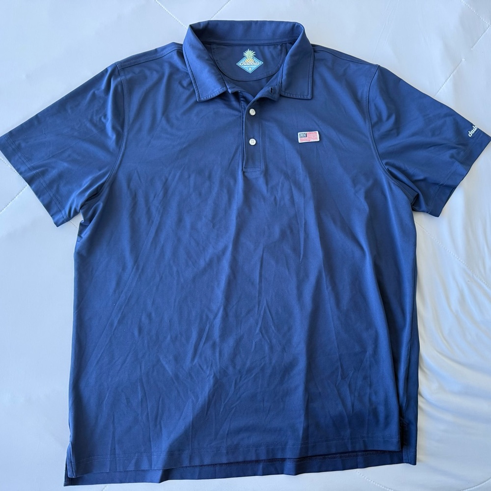 Chubbies Performance Polo Shirt Men’s XL Navy Blue USA Flag Athletic Golf Casual